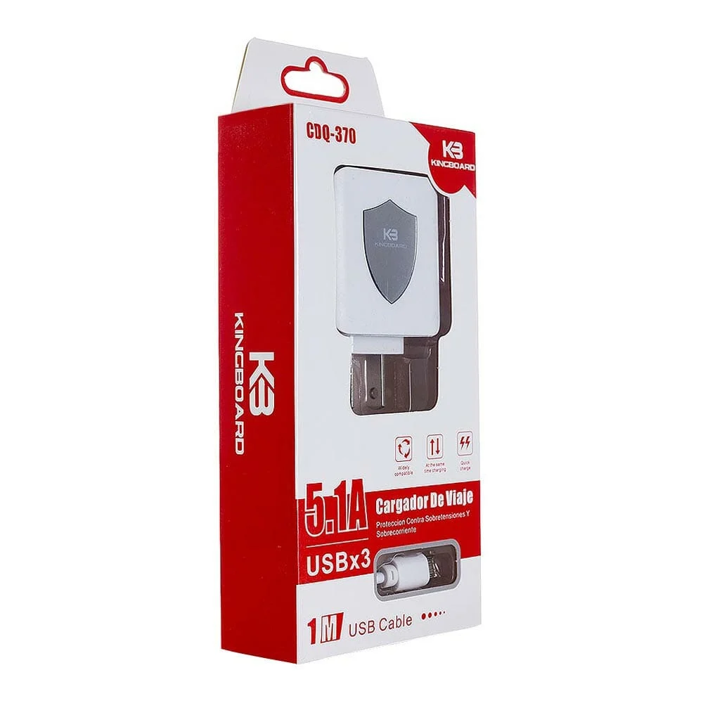 Cargador de viaje con 3 puertos usb y cable usb de 1m, salida de 5.1a / cdq-370