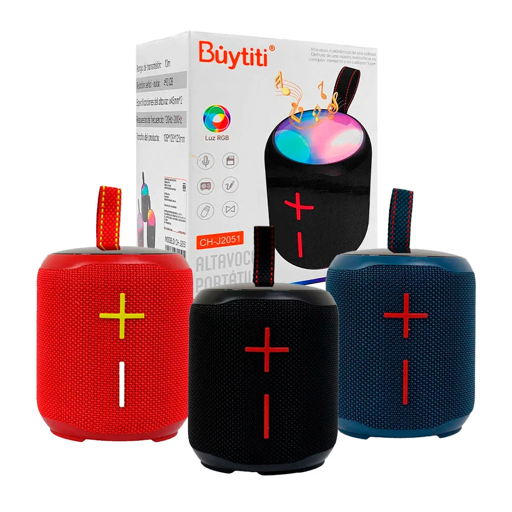 1pza Bocina pequeña cilíndrica con iluminación led, asa agarradera, botones de reproducción laterales y modos de iluminación rgb, variedad de funciones / buytiti / ch-j2051