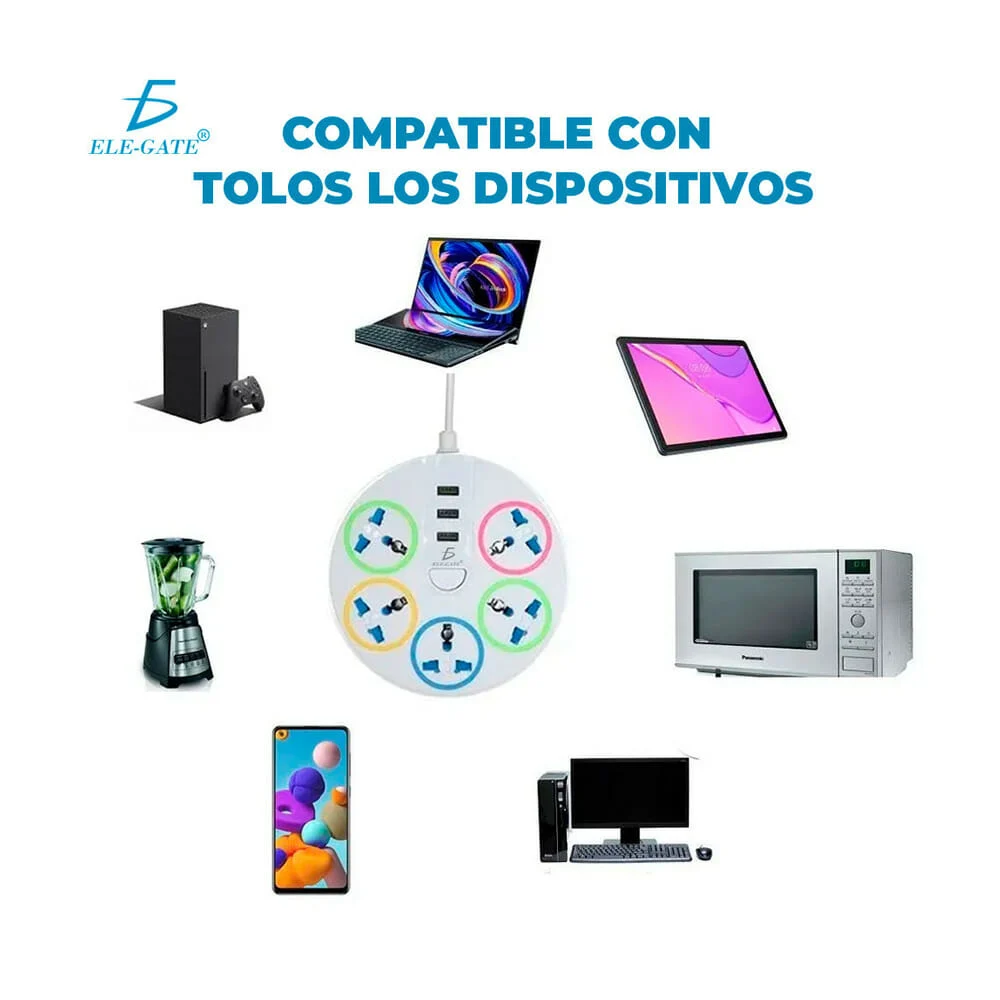 Multicontacto redondo ele-gate con 5 tom...