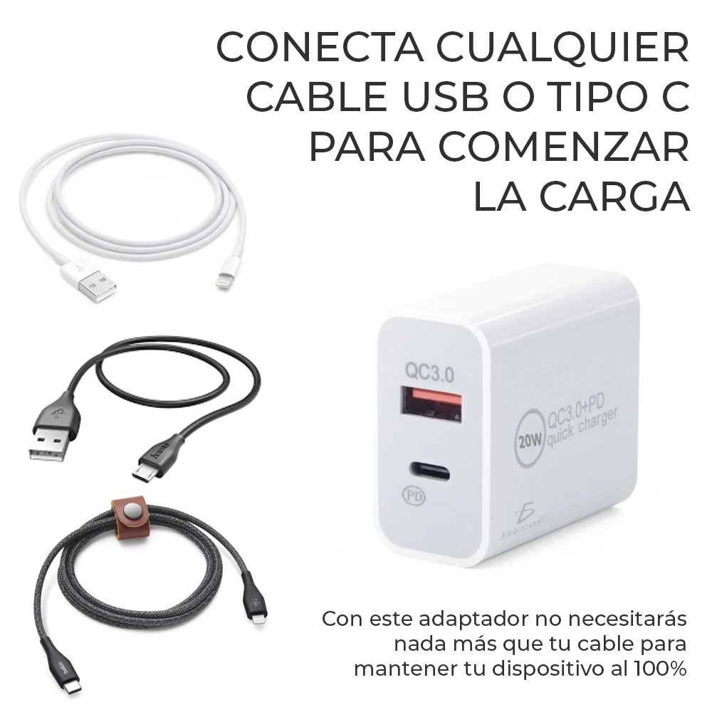 Turbo Cargador Salida Usb Tipo C Con Carga Rapida 18w