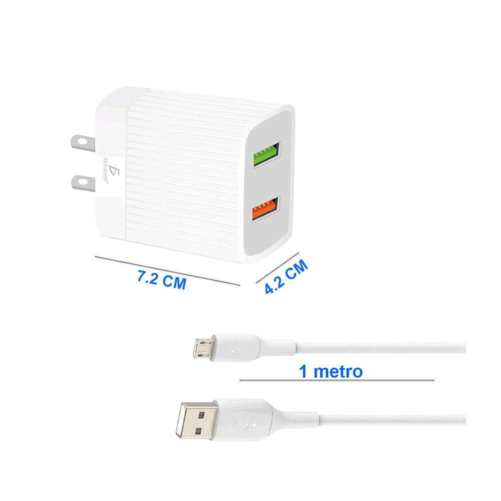 Cargador de carga rápida con 2 puertos usb, 2a, 5v, con cable v8 ch.93.v8