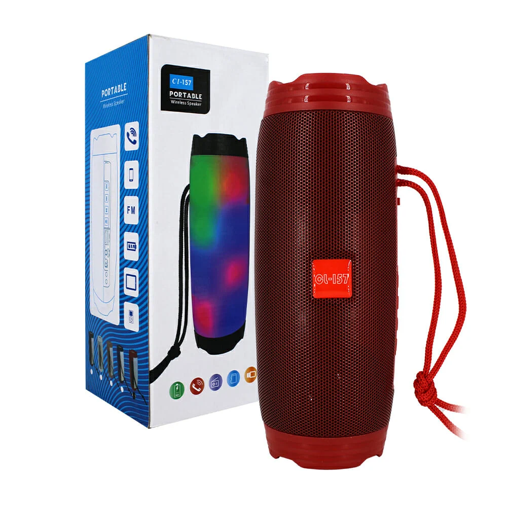 1pza Bocina inalámbrica, con función de radio, entradas conectores, asa agarradera e iluminación rgb, variedad de colores / cl-157