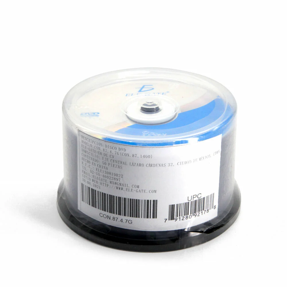 Paquete con 50 discos cd regrabables ele-gate 16x con capacidad máxima de 4.7gb / con.87.4.7g