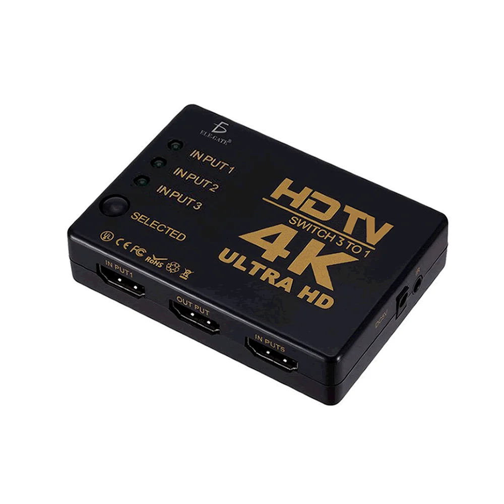 Switch hdmi 4k con control remoto para ps3, xbox, pc, laptop, + 3 puertos