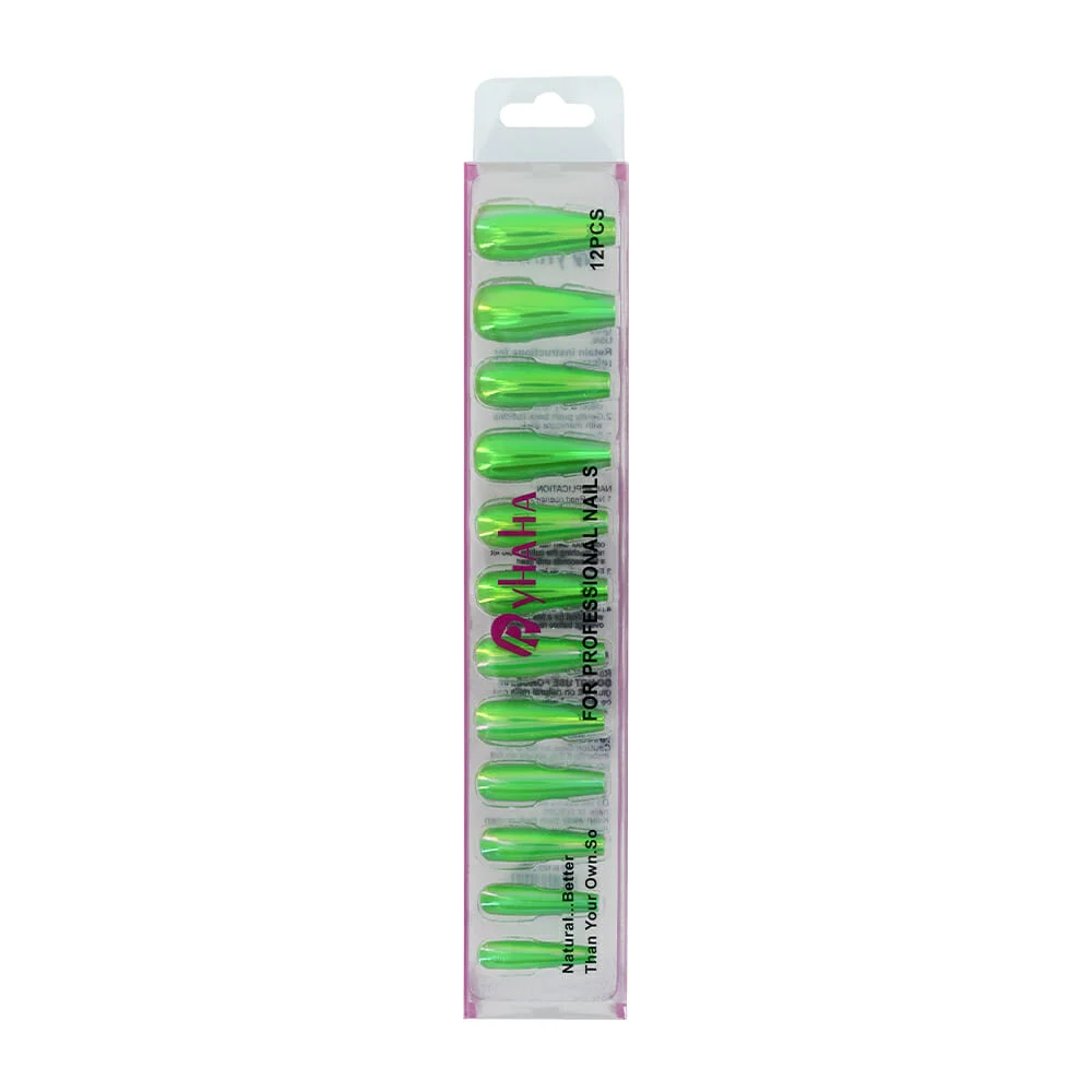 Set de 12 uñas postizas con efecto metálico tornasol, variedad de colores / cx-p744 / 2091
