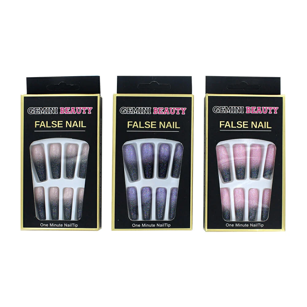 Set 12 uñas postizas efecto difuminado adiamantado, variedad de colores / cx22-mm2 / cj22-05/ gemini beauty