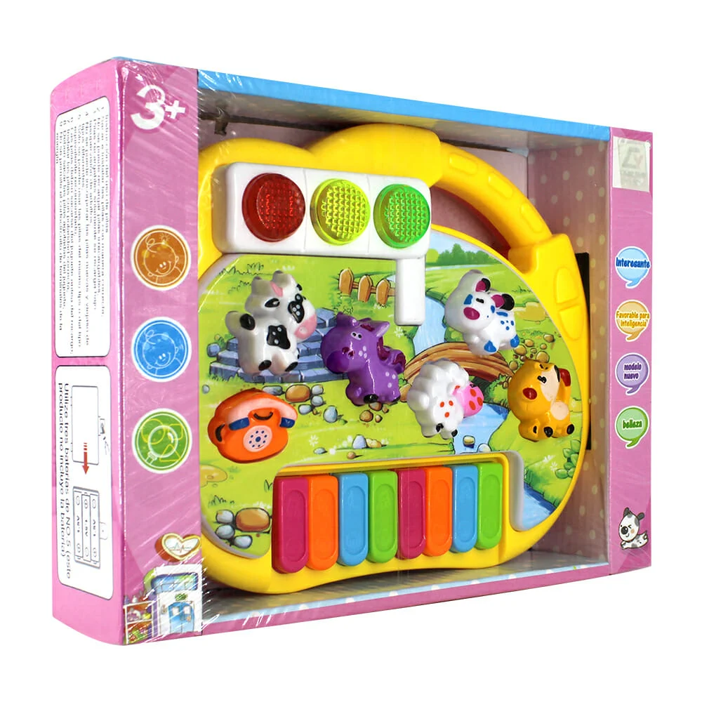 Piano interactivo de juguete con luz y sonido de animales / caricatura animal / cy-6091c