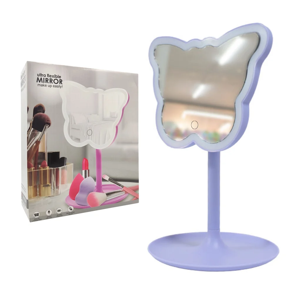 Espejo en forma de mariposa con base para escritorio y luz led, color surtido
