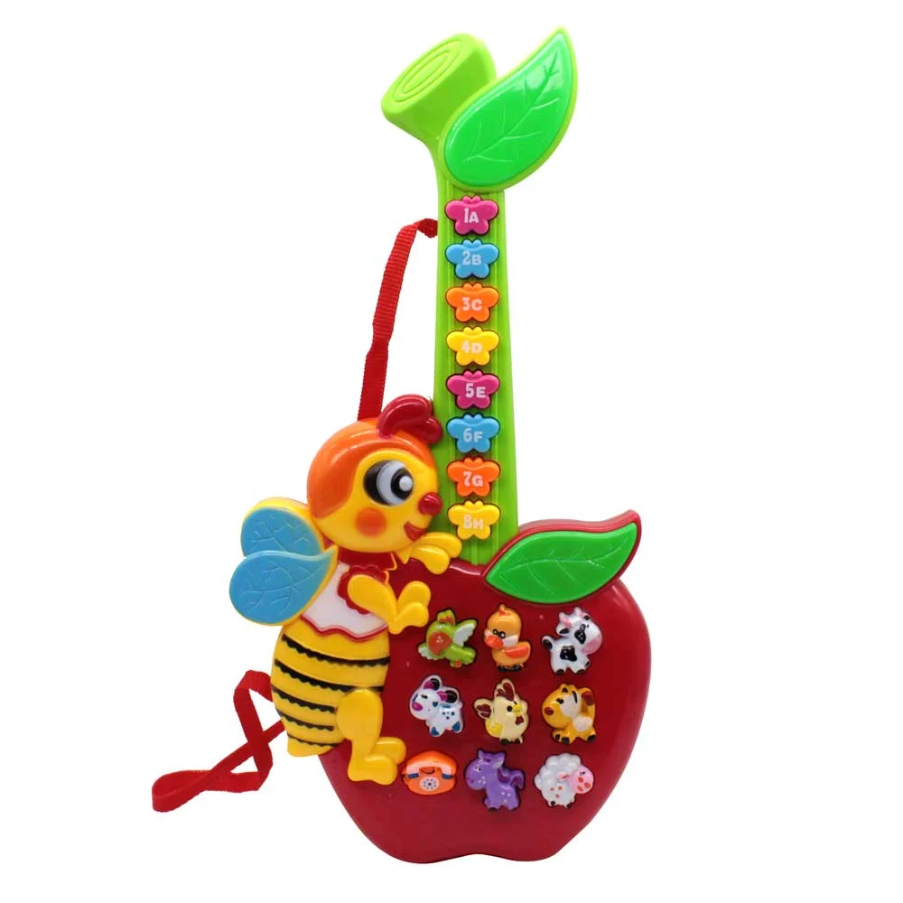 Guitarra infantil musical con luz y sonido de animales, en forma de manzana con abeja / cy-6061c