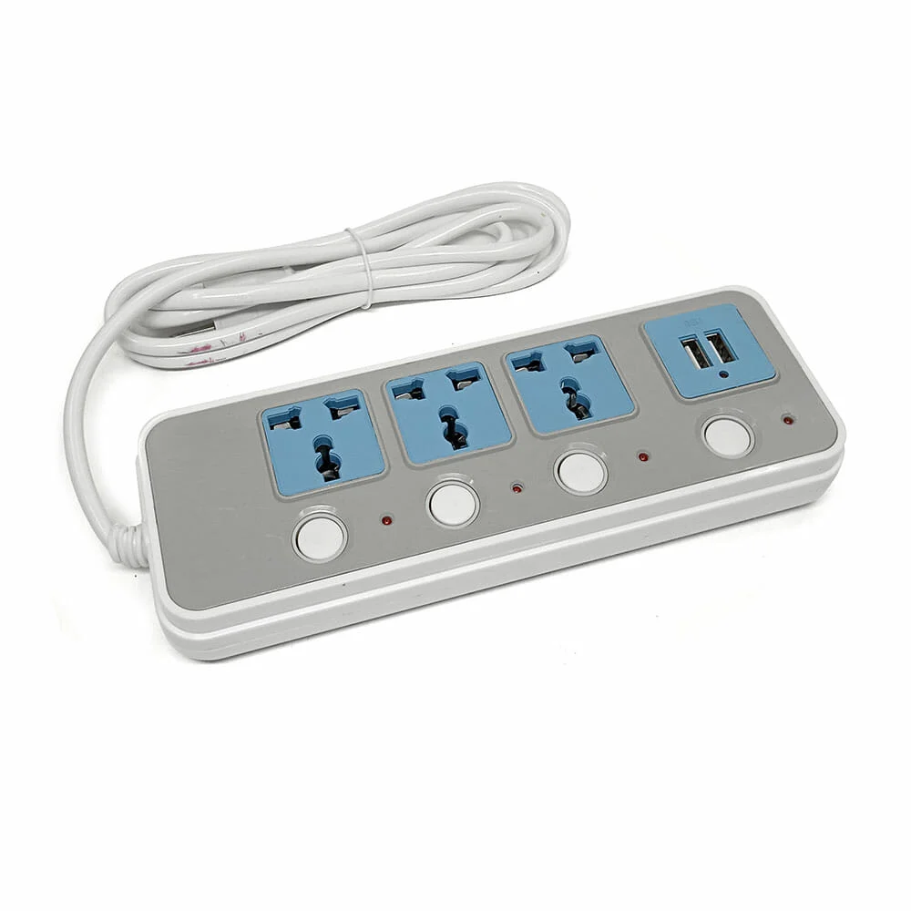 Extensión 3 entradas universales + 2 puertos usb + apagadores pz04 / colorful series