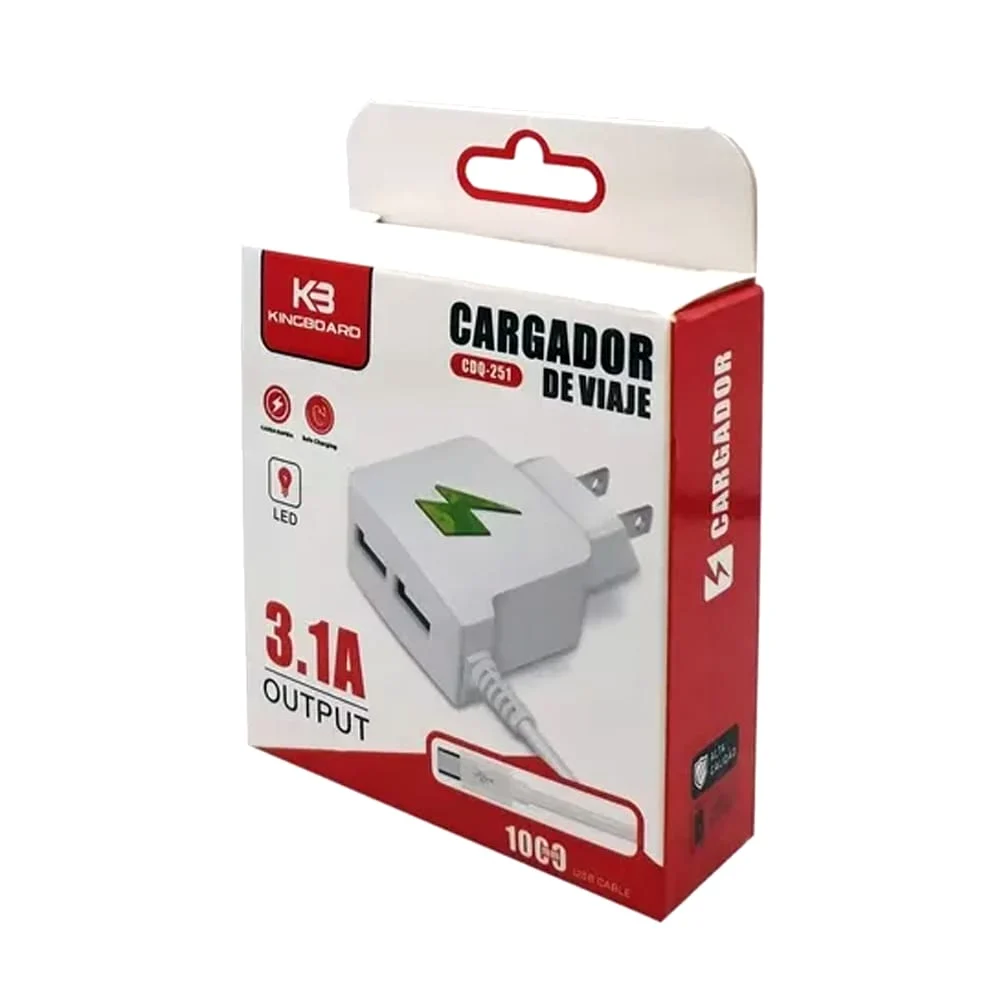Cargador de una pieza con salida v8, 2 entradas usb e iluminacion led, variedad de colores / cdq-251