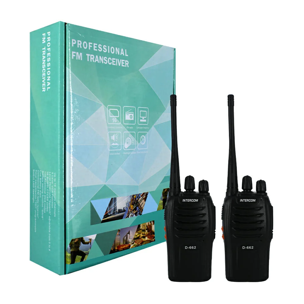 Juego de 2 radios walkie talkie intercom con accesorios y base para carga / professional fm transceiver / d682 / d-66-2