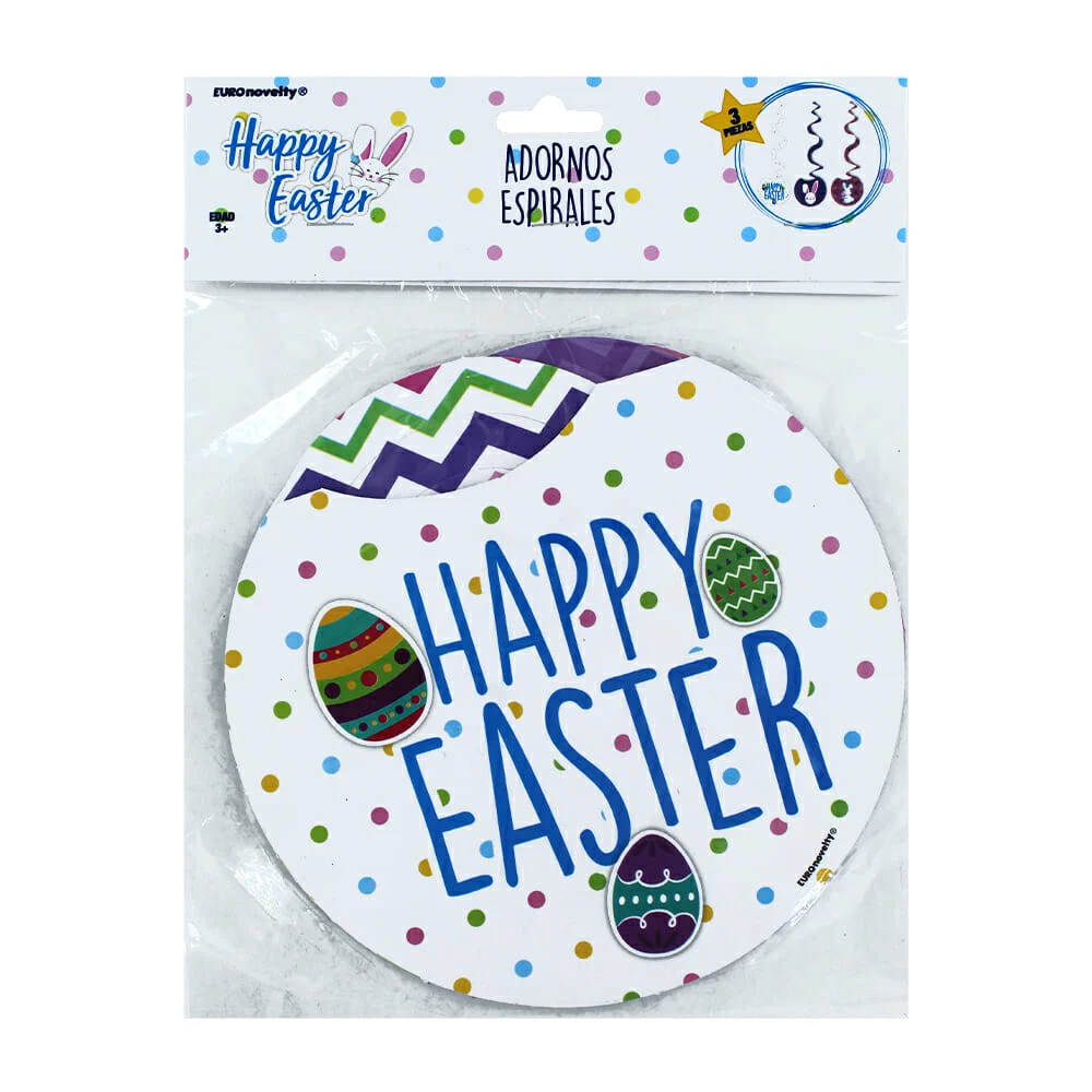 Paquete de 3 adornos redondos espirales euro novelty con temática de pascua / deaepc3