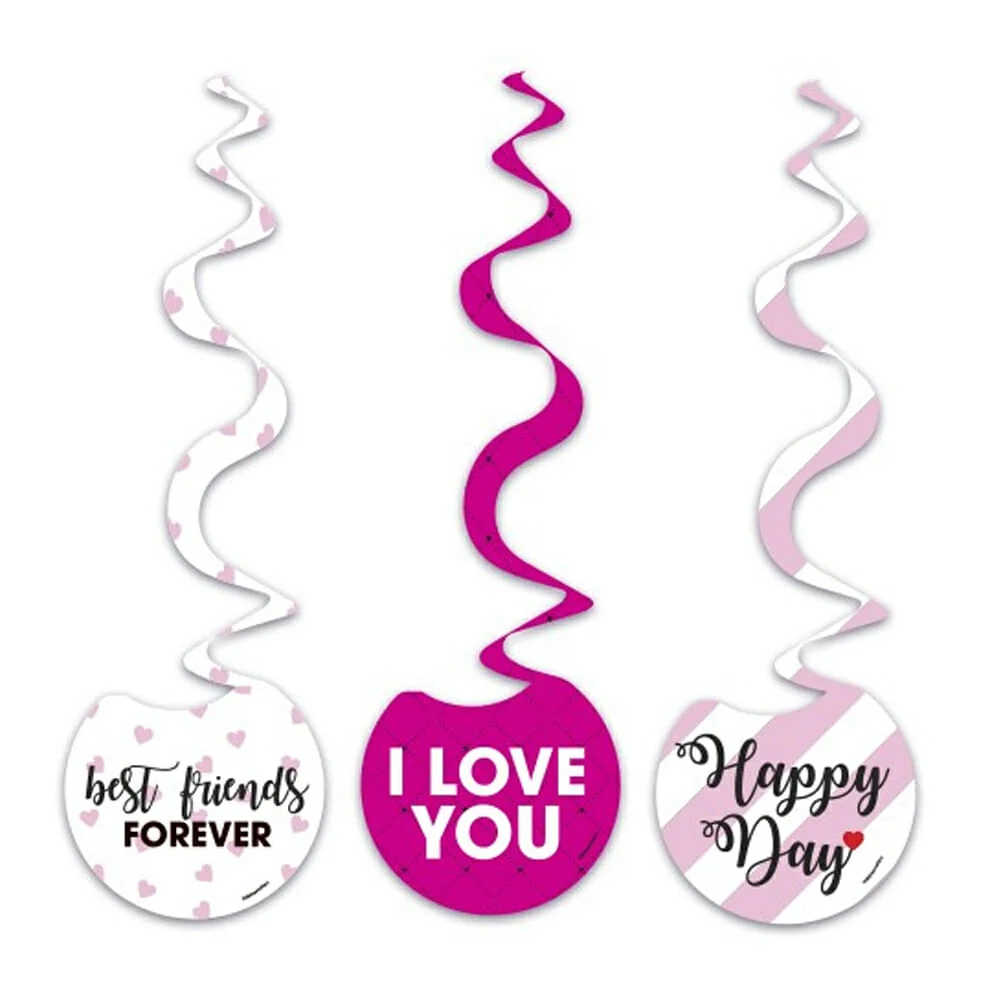 Paquete de 3 adornos euro novelty en espiral con temática de san valentín, variedad de diseños / deaesv3