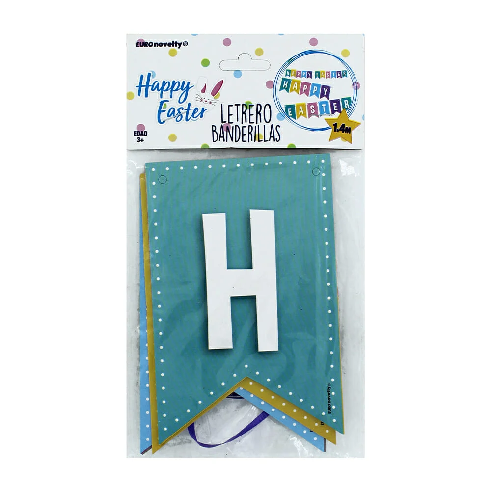 Banderín letrero euro novelty happy easter de 11 piezas con listón de 1.4 metros / debbpc