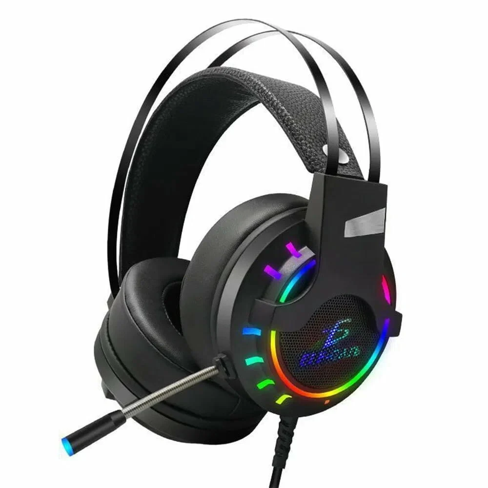 1pza Audífonos alámbricos de tipo diadema, acolchada, con diseño gamer iluminado rgb, micrófono y cable mallado, variedad de funciones / dm.x43