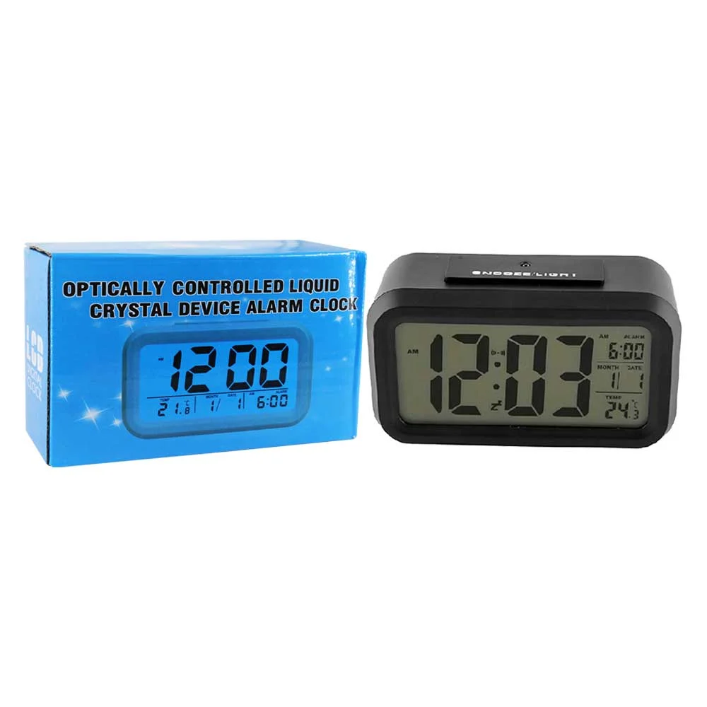 Reloj despertador digital con termómetro y calendario, variedad de colores / lcd digital clock/ optically controlled liquid/