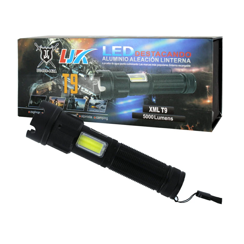 Linterna táctica de mano con batería recargable y cargador dt-808-442a
