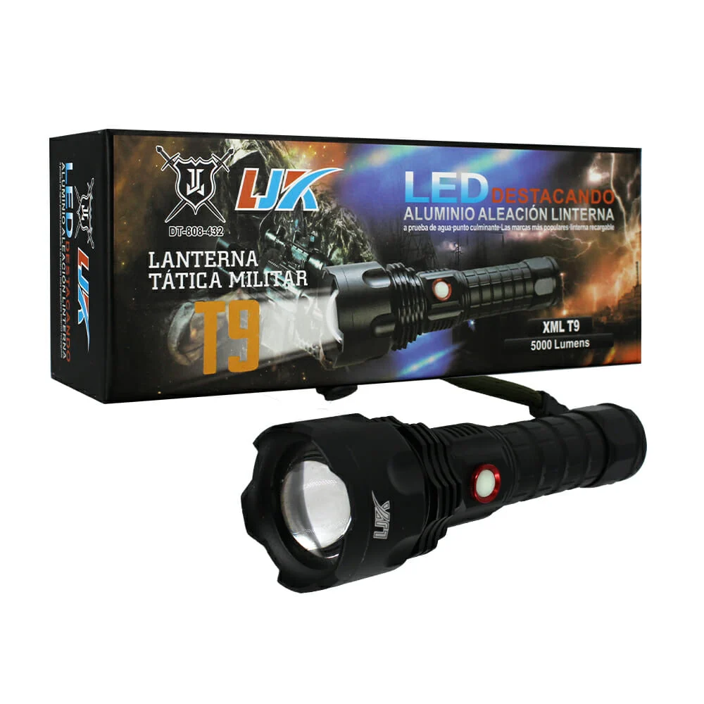 Linterna táctica militar recargable con 5000 lúmenes, y ángulo de luz ajustable / xml t9