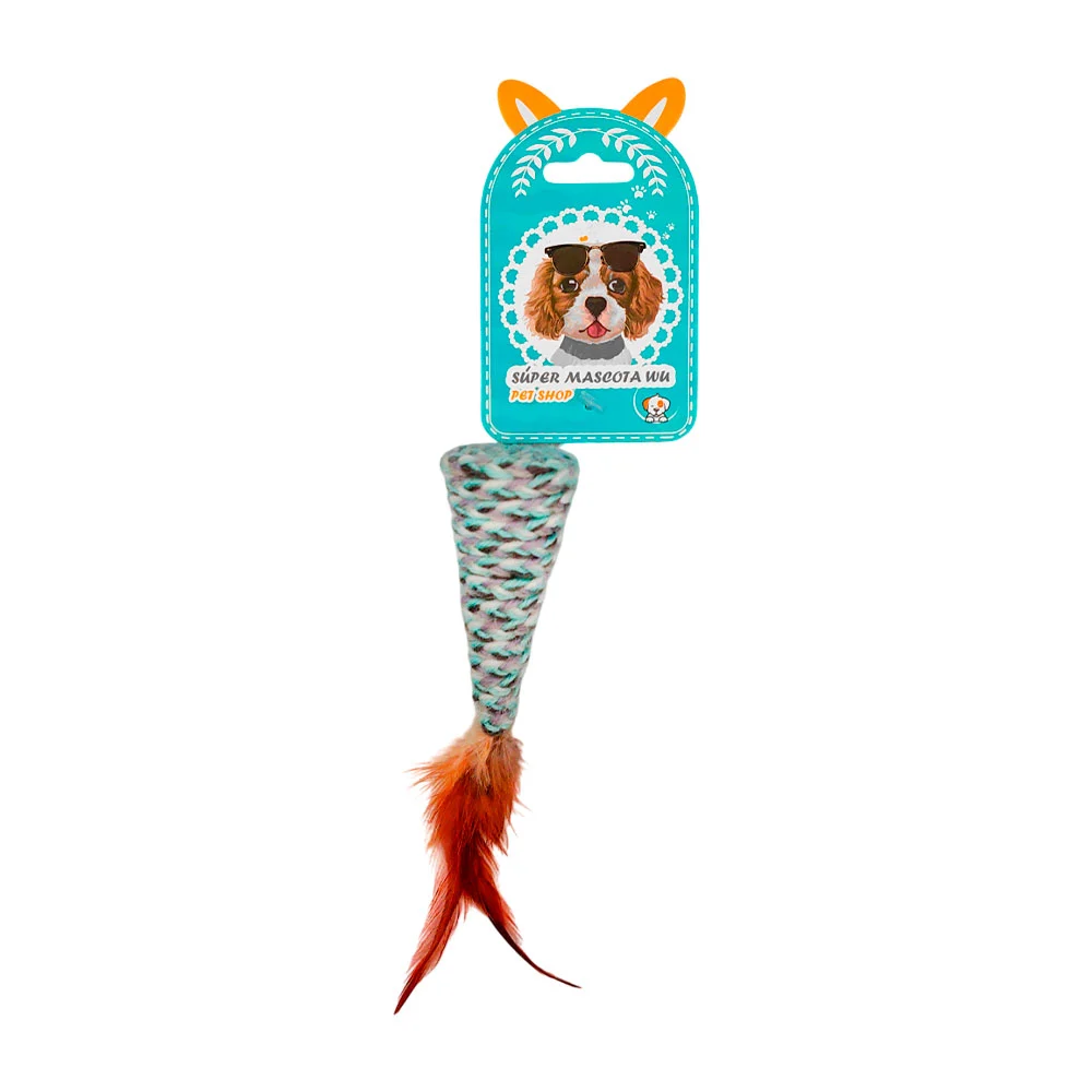 Juguete rascador en cono con estambre y plumas, 8cm, color surtido / 353178