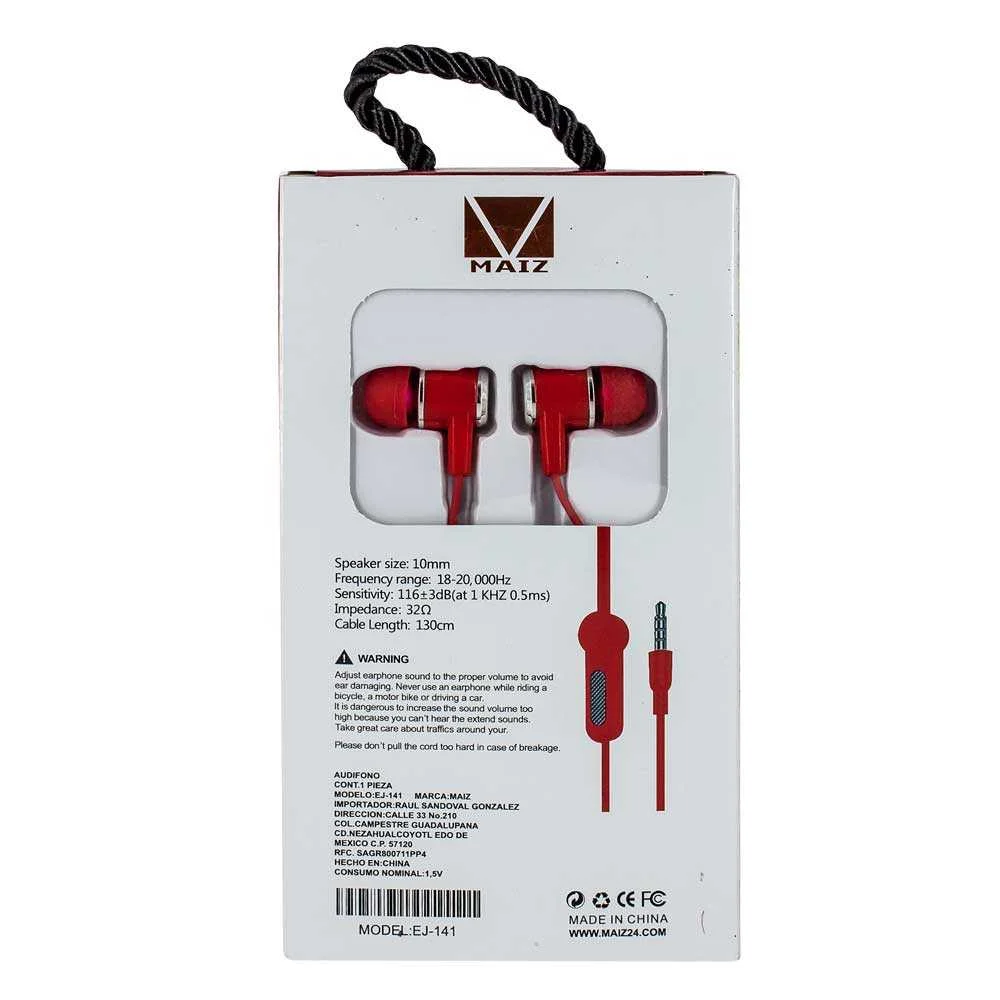 Audífonos alámbricos con relieve color metálico, controlador de volumen, almohadillas de goma y entrada auxiliar, variedad de colores / ej-141