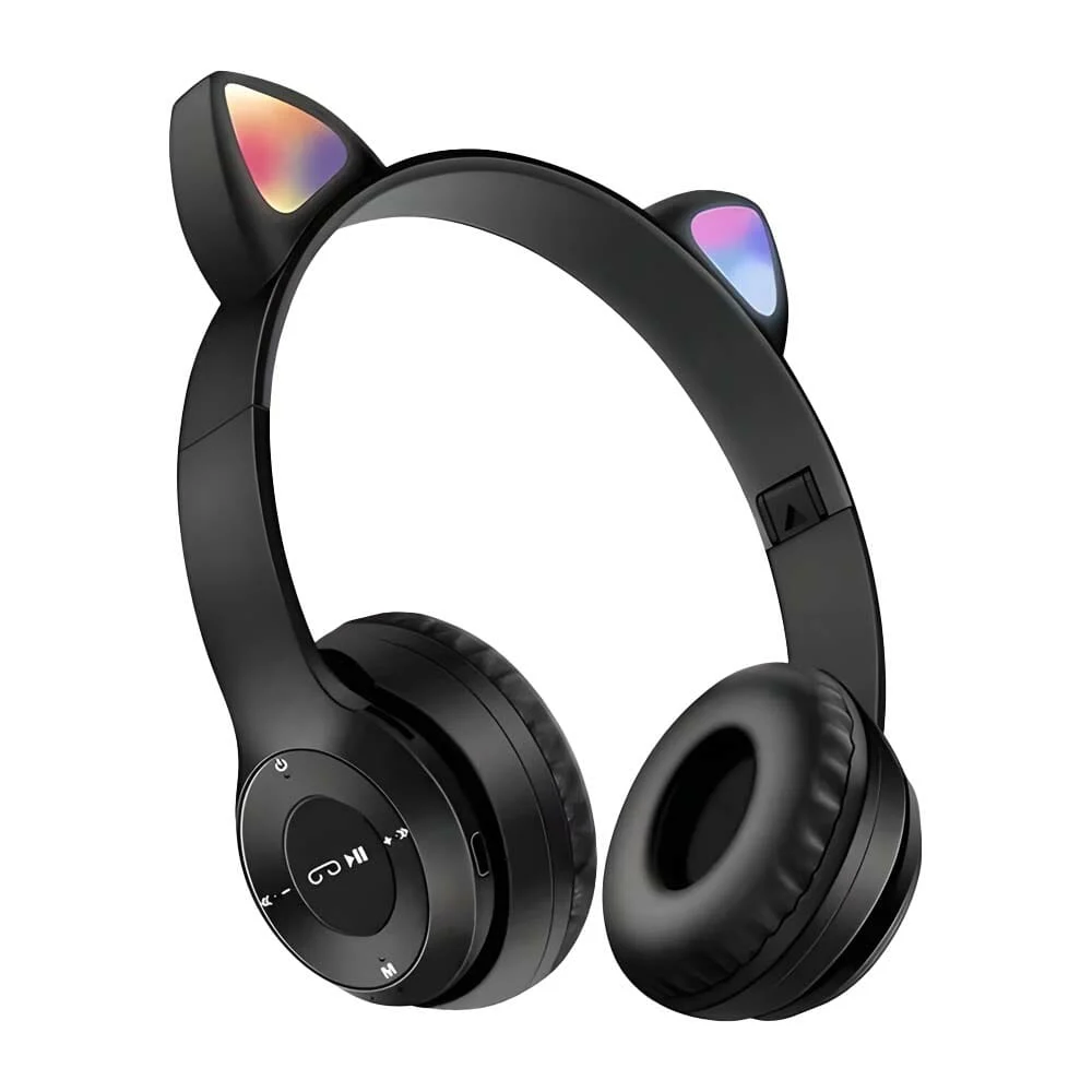 Audífonos inalámbricos bluetooth tipo diadema con orejas y luz led, variedad de colores / p47m