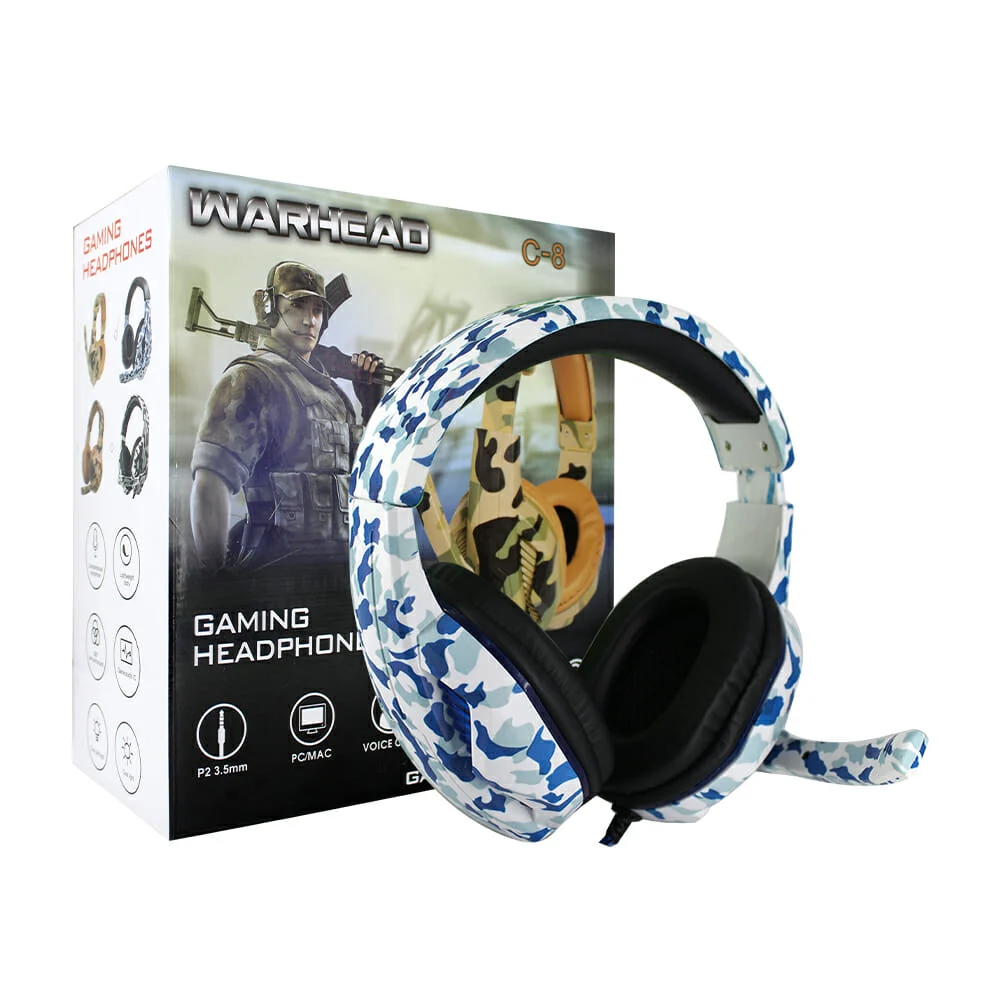 Audífonos diadema alámbricos con estampado camuflajeado, variedad de colores