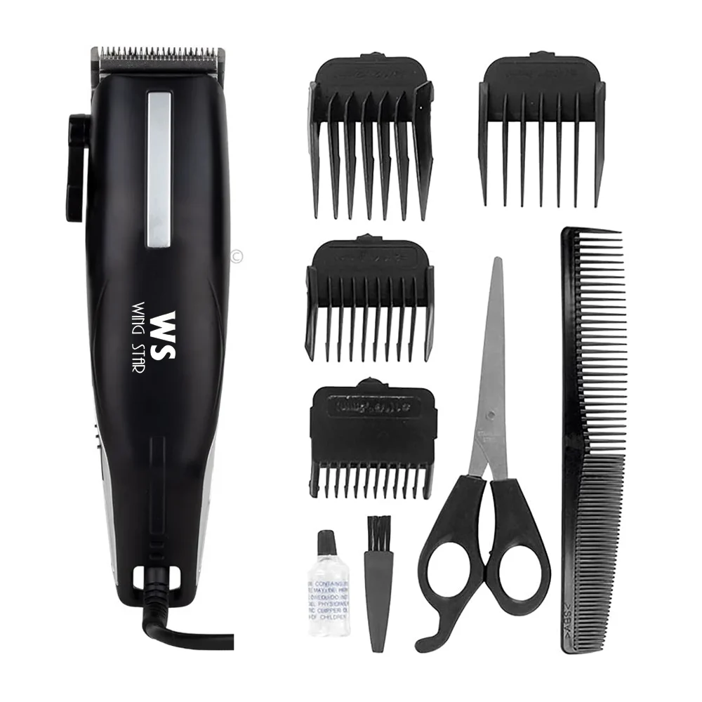 Máquina cortadora alámbrica wing star + tijeras, peine y 4 peinetas intercambiables para el cabello / el-12