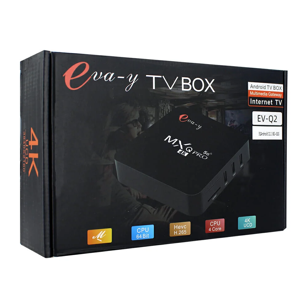 Tv box 4k, sistema operativo android 11.1, 8gb+32gb / ev-q2