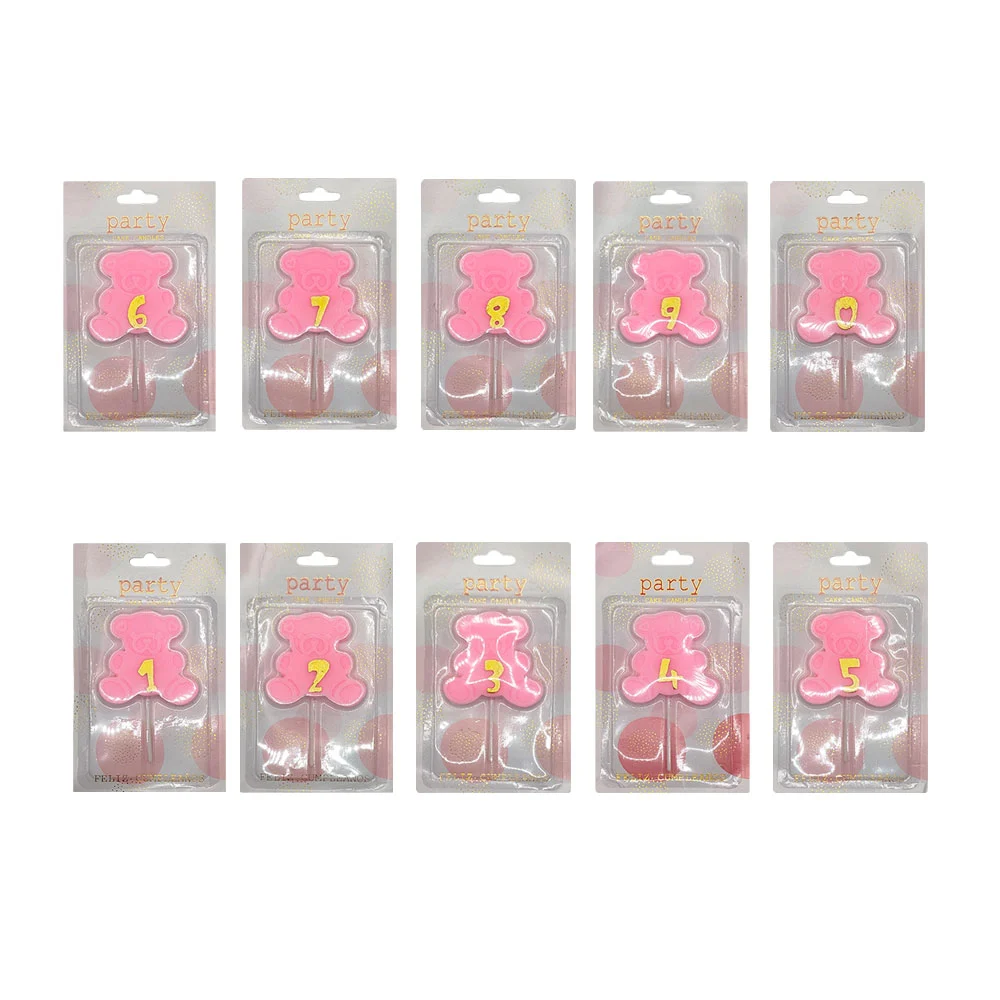 1pza Vela para fiesta en forma de oso con número dorado, variedad de colores / party cake candles / f4351