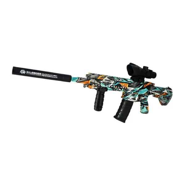 Pistola / rifle m416 recargable lanza bolitas de hidrogel + silenciador, repuestos, mira y batería / 1204a / m416