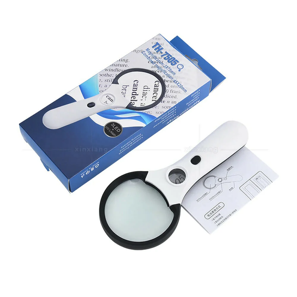 Lupa de mano con doble lente y luz led para mayor visibilidad / th-7505