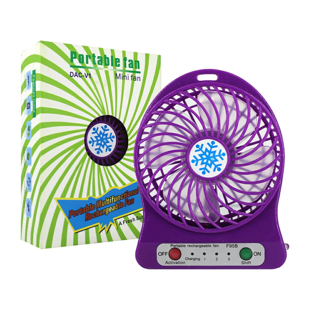 Ventilador redondo recargable portátil de 4 aspas y 3 velocidades, variedad de colores / portable fan / fs65 / dac-v1 / f958