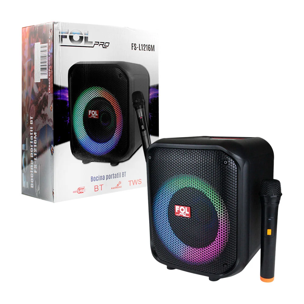 Bocina tws con micrófono inalámbrico y entrada 6.3mm con luz rgb para karaoke con microfono inalambrico / fol pro