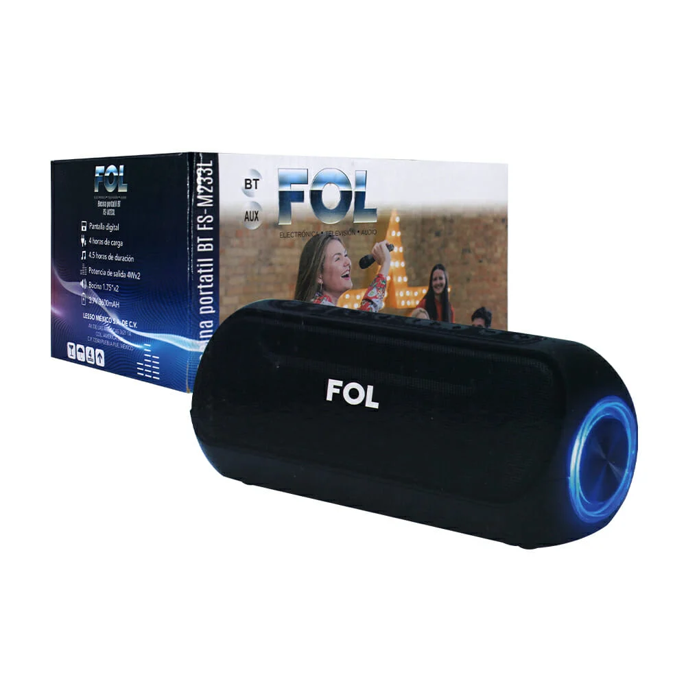 Bocina cilíndrica fol, inalámbrica, con iluminación led, variedad de funciones / fs-m233l