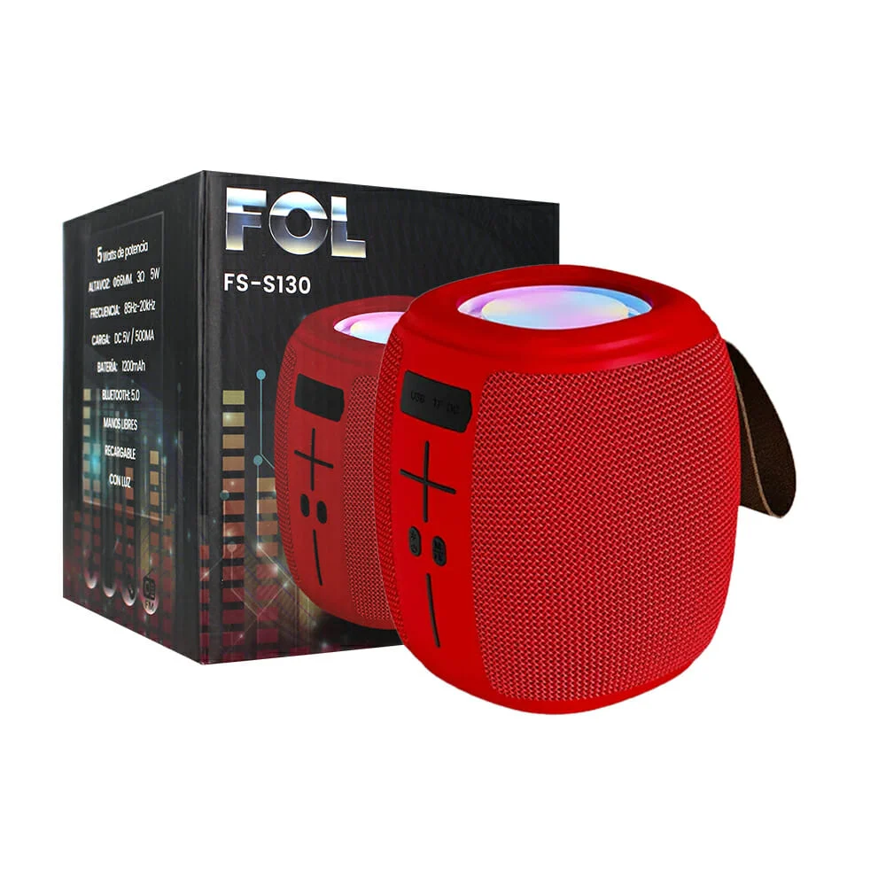Bocina cilíndrica bluetooth fol con luz rgb, ranuras para usb y micro sd, variedad de colores / fs-s130