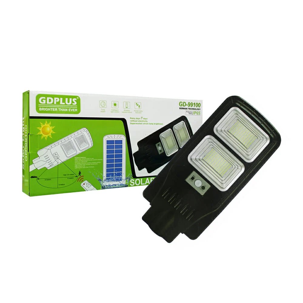 Lámpara solar suburbana gdplus con doble led, control remoto, sensor de movimiento y protección ip65 / gd-99100