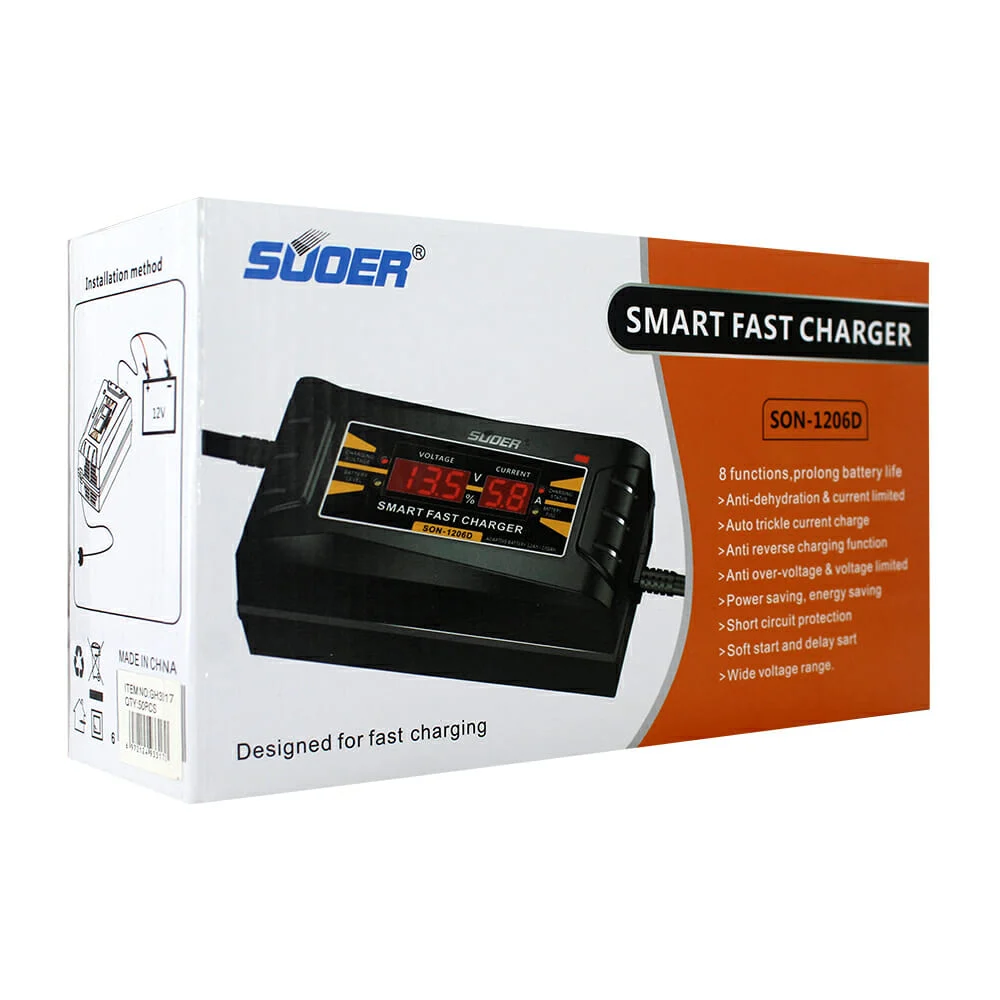 Cargador portátil suoer con pantalla digital para coche / son-1206d