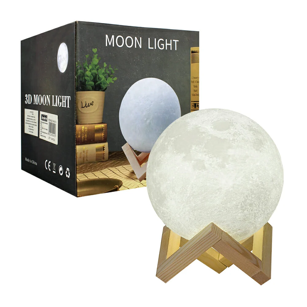 Lámpara luna 3d de pilas con base de madera / moon light gh4515 / 12489