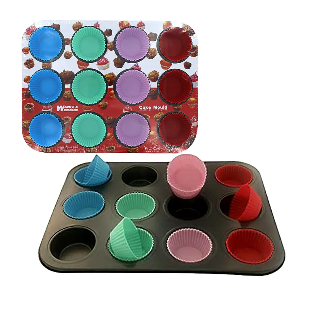 Molde metálico antiadherente para hornear 12 cupcakes + 12 capacillos de silicona / gh6210 / 11357
