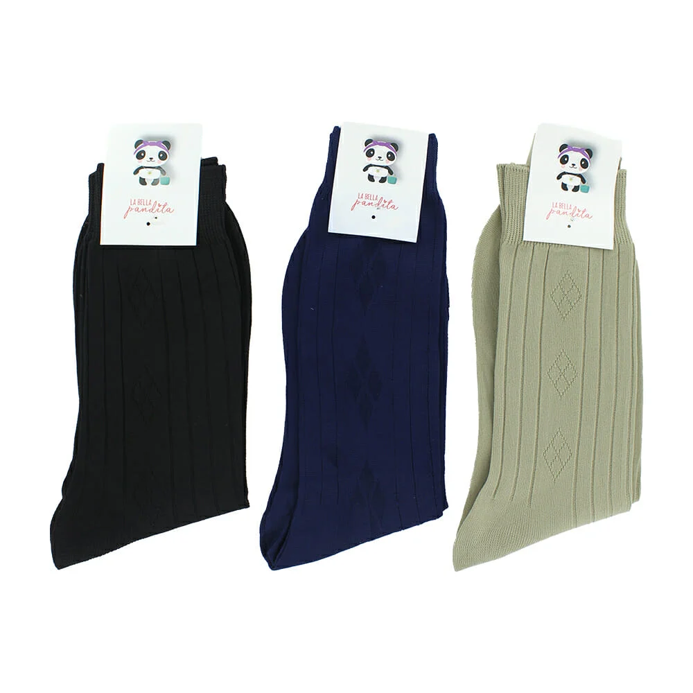 Par de calcetines delgados con diseño de rombos para vestir, variedad de colores / la bella pandita