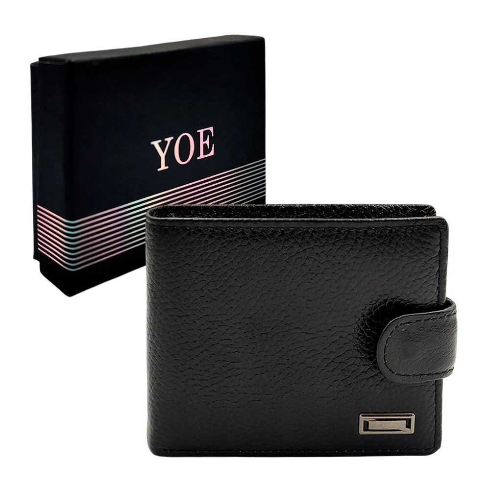 Cartera / billetera yoe en color liso con broche de botón para hombre / h8337