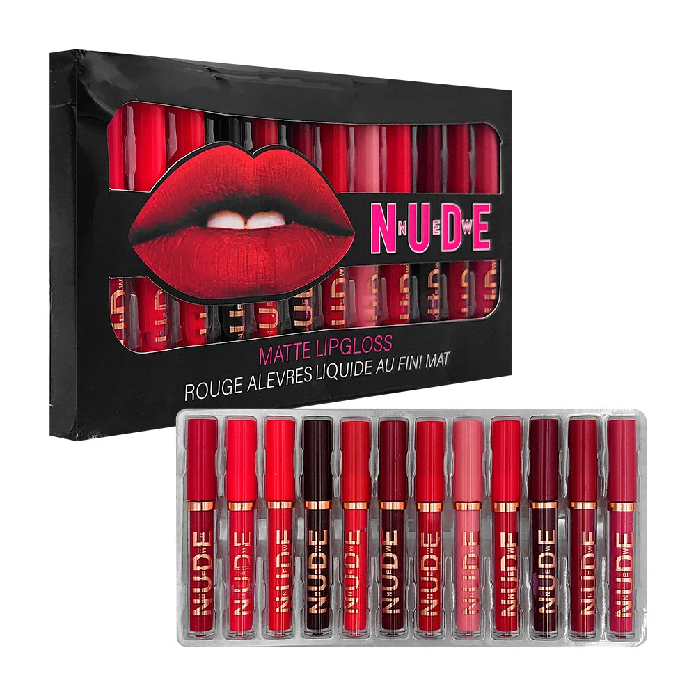 Paquete con 12 labiales líquidos en tonos matte new nude, variedad de tonos / lipgloss-hcc121