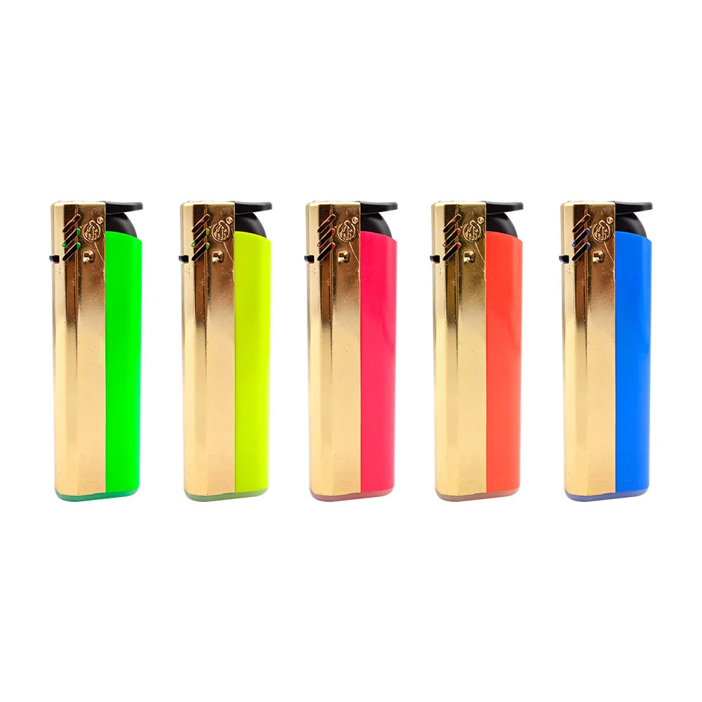 Encendedor bicolor estilo soplete, recargable con flama ajustable,colores varios