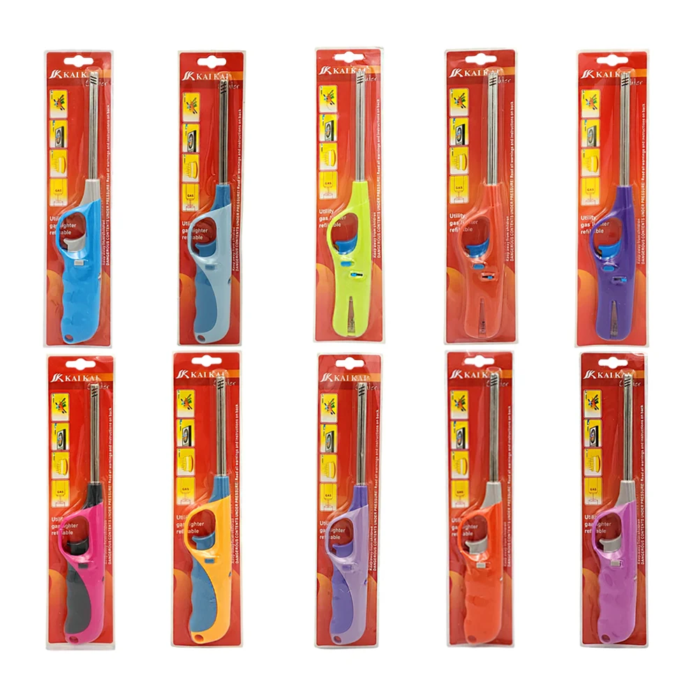 Encendedor tipo antorcha con ajuste de flama y boquilla metálica, colores varios