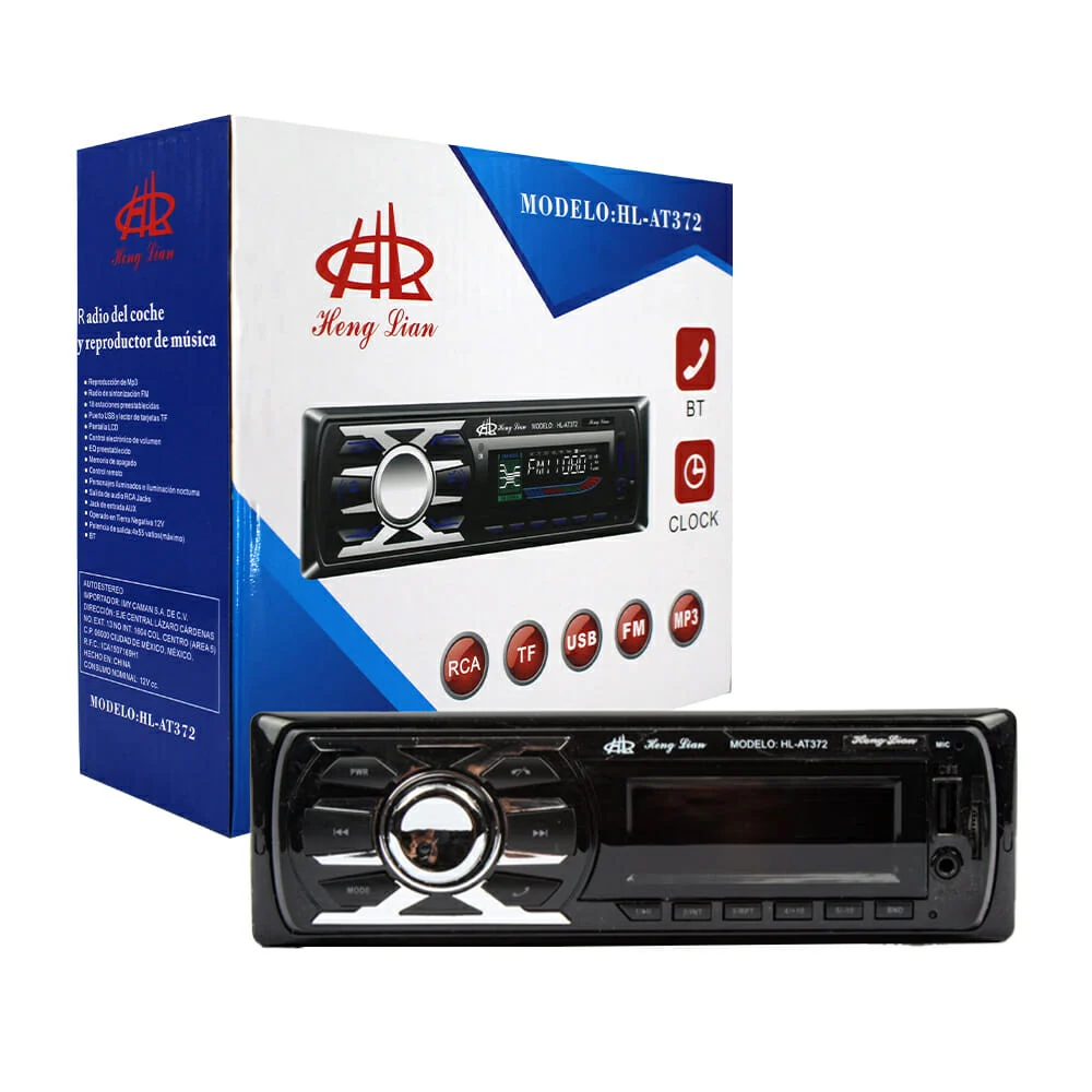Estéreo bluetooth para automóvil con reproducción de música desde usb, tf y auxiliar, radio fm y función de reloj + control / hl-at372