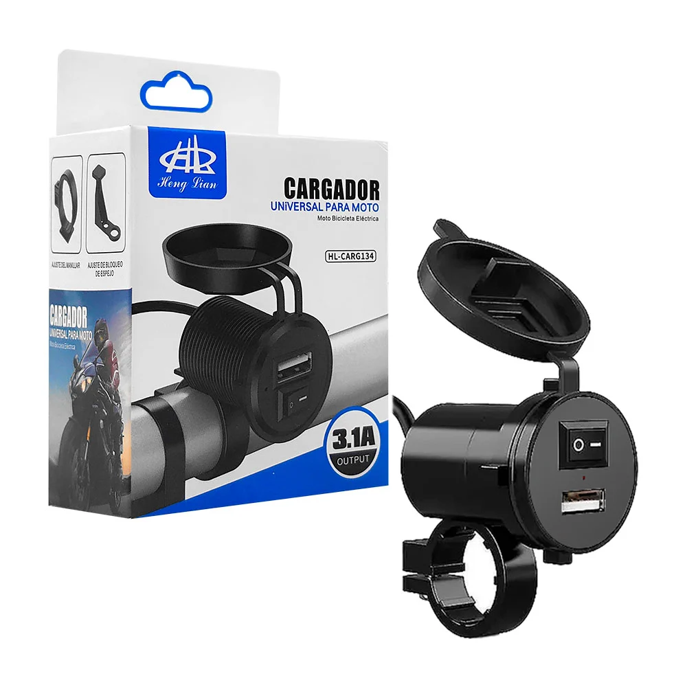 1pza Cargador universal montable para manubrio de bici / motocicleta, con entrada usb, variedad de usos / hl / 3.1a / carg134