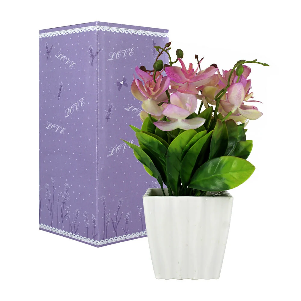 Maceta cuadrada chica con flores artificiales hl-fac5919