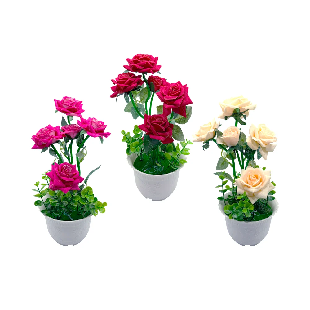Maceta circular con rosas artificiales, 28cm, variedad de colores / fac9761