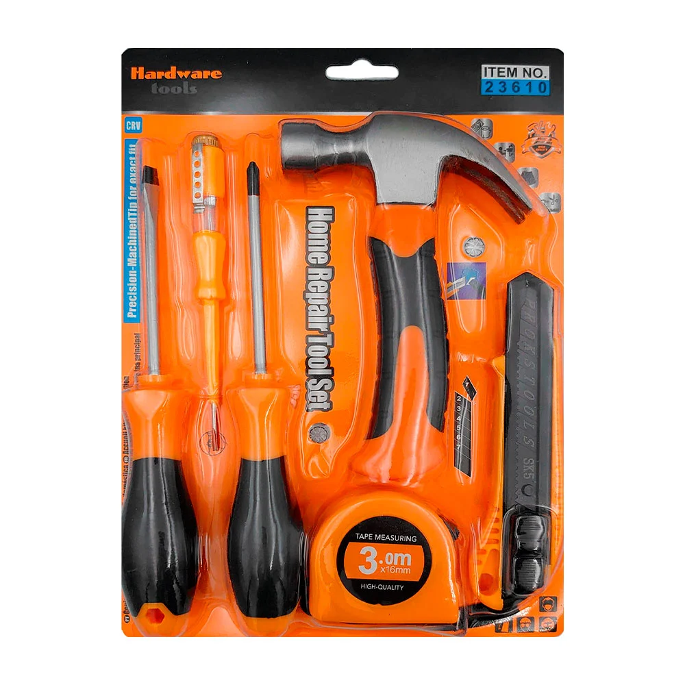 Juego de martillo, 3 desarmadores, cutter y flexómetro de 3m / 23610 / hl-ju8948